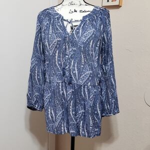 Liz Claiborne Peasant Blouse Blue & White Size XL